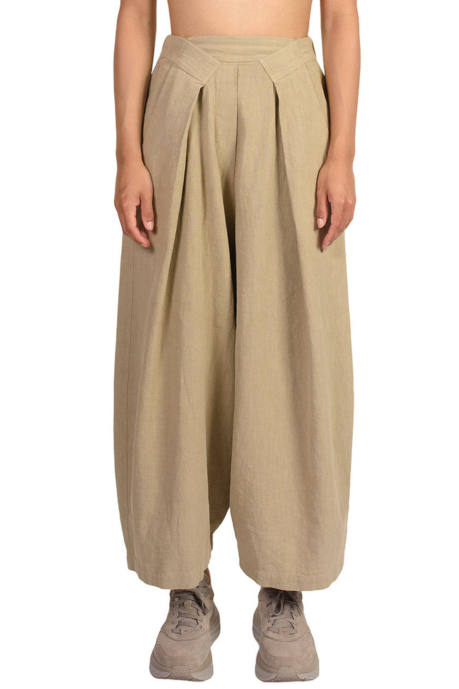Monica Cordera Smoked Green Pleat Front Ramie Pants