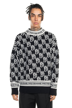 We11done Black & Off-White All Over Logo Sweater