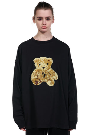 We11done Black Embroidered Teddy Long Sleeve T-shirt
