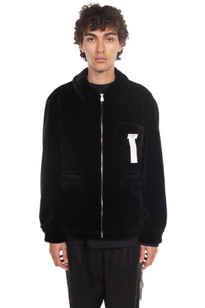 We11done Black Faux-Fur Zip-Up Jacket for Men