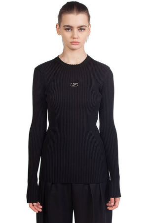  Black Fitted Knit Centre Logo Crewneck