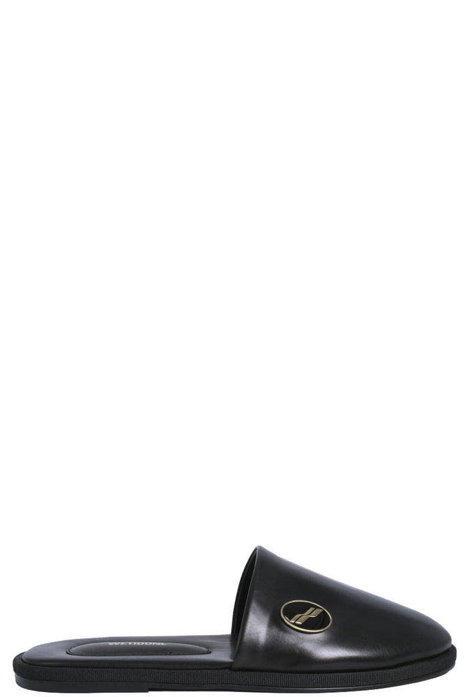 We11done Black Leather Logo Wappen Mule