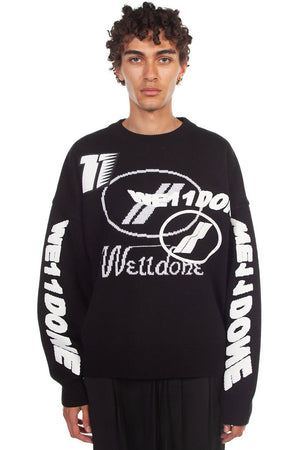 We11done Black Multi Logo Jacquard Sweater