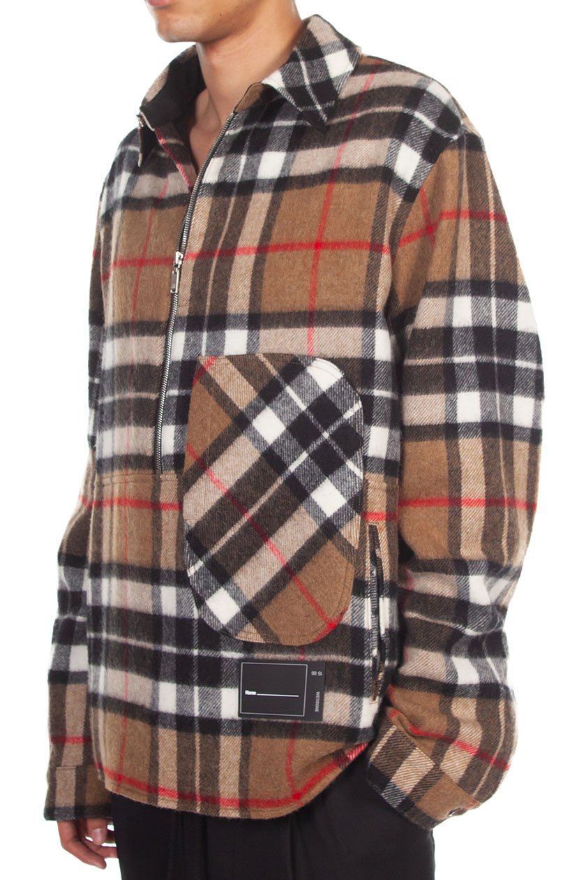 We11done Brown Wool Check Half-Zip Anorak Shirt for Men | UJNG