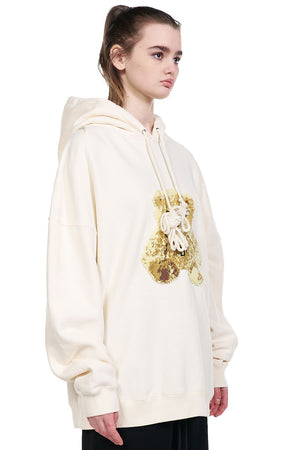 We11done Ivory Embroidered Teddy Hoodie