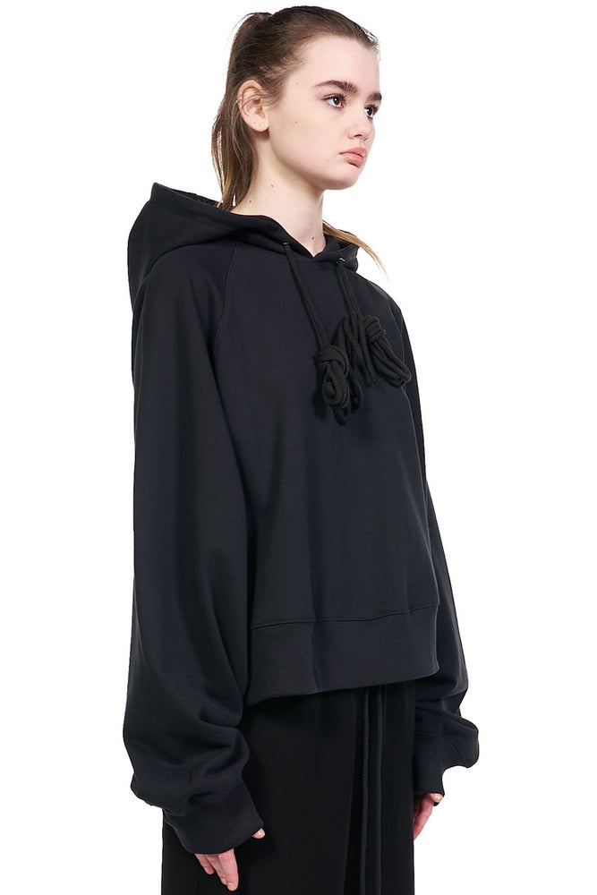 We11Done Black Embroidery Cropped Hoodie