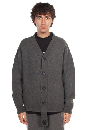 We11done Grey Felted Knit Cardigan for Men