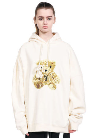 We11done Ivory Embroidered Teddy Hoodie