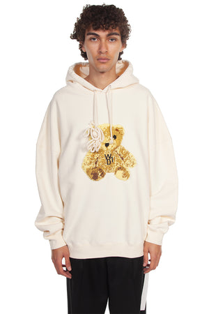 We11done Ivory Embroidered Teddy Bear Hoodie for Men
