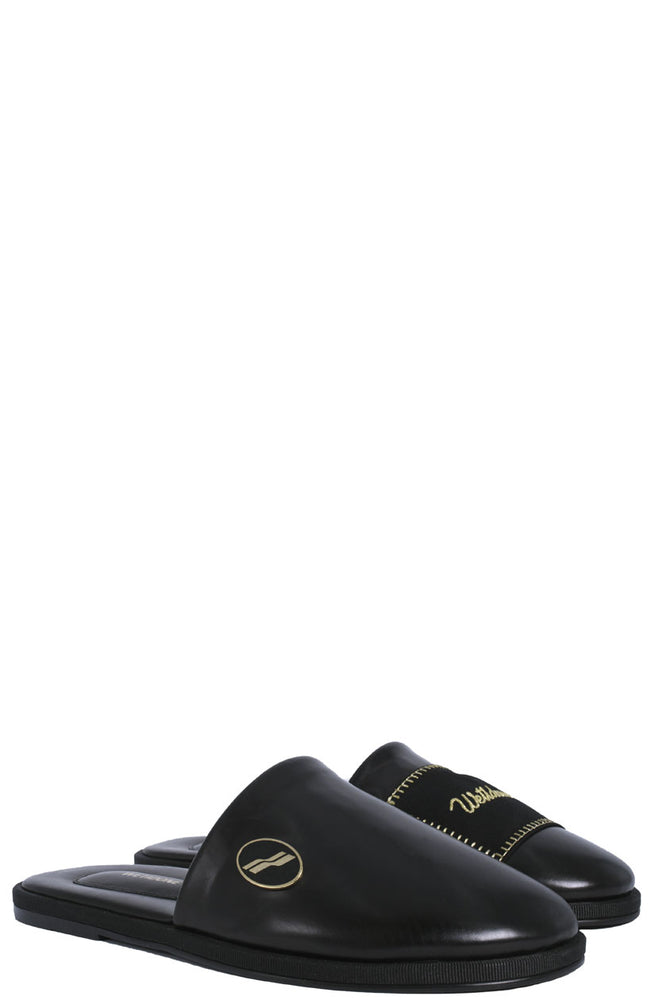 We11done Black Leather Logo Wappen Mule