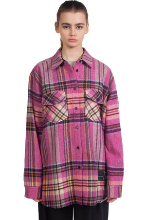 We11done Pink Wool Check Half-Zip Anorak Shirt