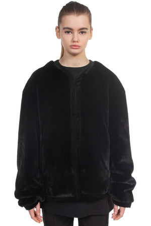 We11done Black Faux Fur Collarless Jacket