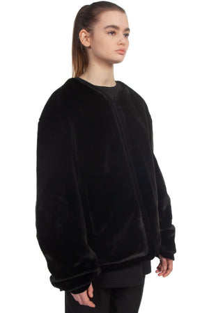 We11done Black Faux Fur Collarless Jacket