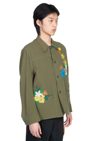 Khaki Flower Embroidery Chorse Jacket