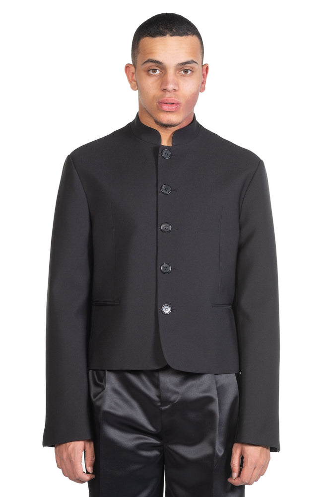 We11done Black Stand Collar Crop Jacket