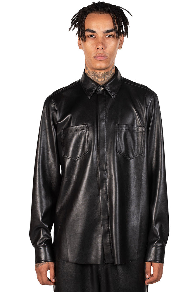 Nanushka Black Vegan Leather Declan Shirt
