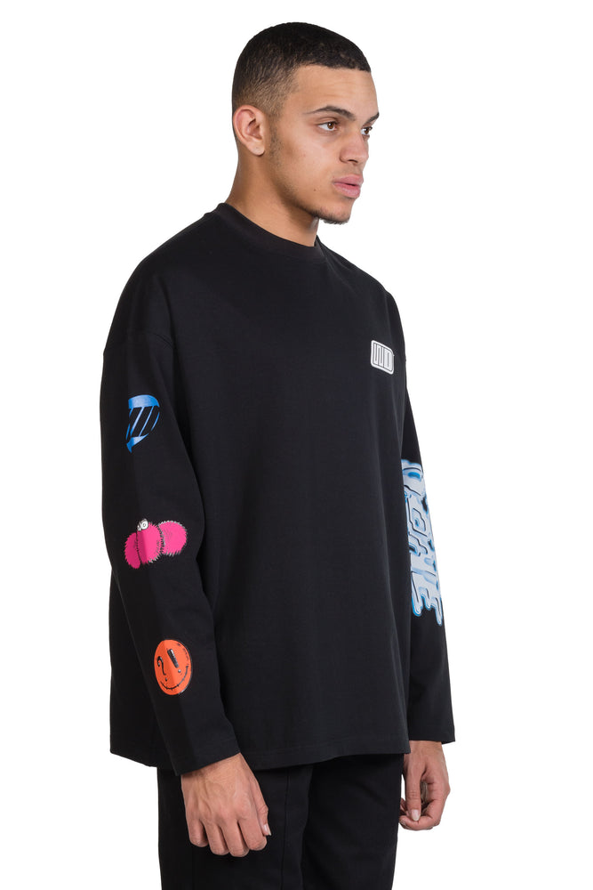 We11done Black We11done Character Logo LS T-Shirt 