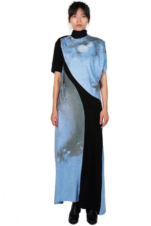 Oude Waag Blue Printed Asymmetric Draped Dress