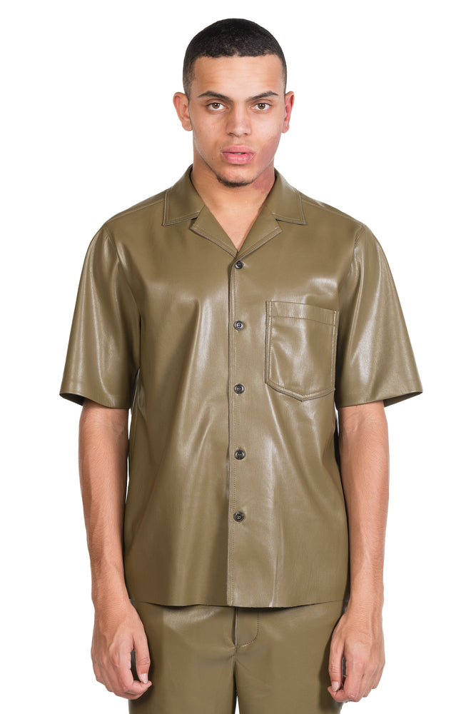 Nanushka Bodil Vegan Leather Shirt Olive