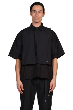 C2H4 Black Intervein Layered Short-Sleeve Shirt 