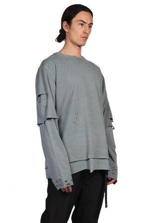 C2H4 Distressed Double Layer Long-Sleeve T-Shirt