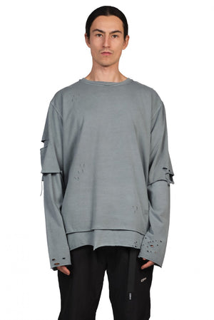 C2H4 Distressed Double Layer Long-Sleeve T-Shirt