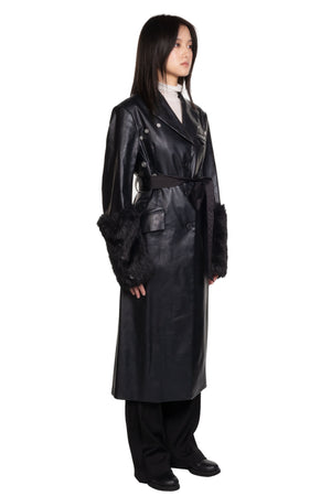 C2h4 Circular Arc Buttoned Leather Coat