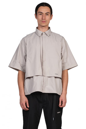 C2H4 Grey Intervein Layered Short-Sleeve Shirt 