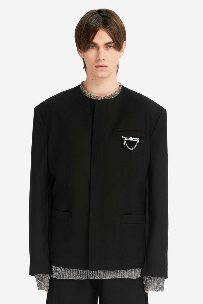 C2h4 Raw Edge Round Neck Blazer 