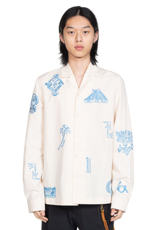 Nanushka Duco Long Sleeve Embroidered Shirt Creme