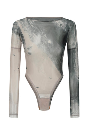 Grey Mesh Print Bodysuit