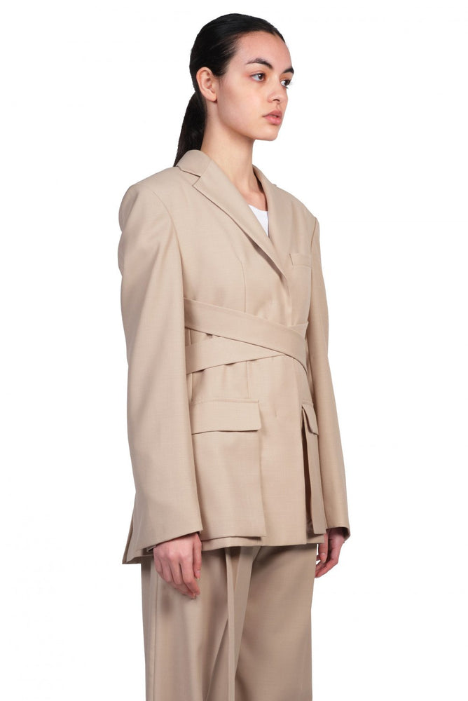 Jiwon Yun Beige Belted Blazer