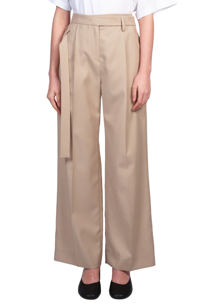 Jiwon Yun Beige Long Belted Trousers
