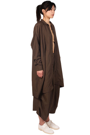 Long Brown Shirt With Pockets for Women