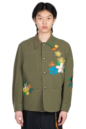 Khaki Flower Embroidery Chorse Jacket