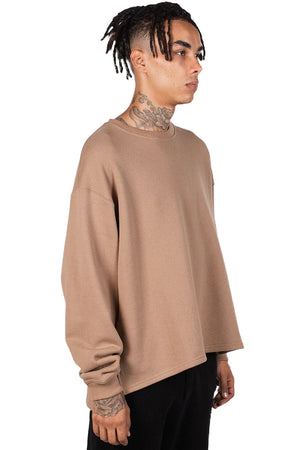 Lownn Dark Beige Split Crew Neck Sweatshirt