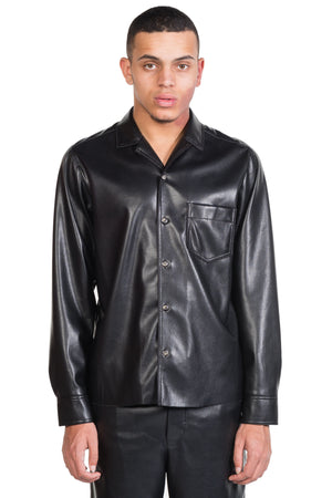 Nanushka Meno Vegan Leather Long-Sleeve Shirt Black 