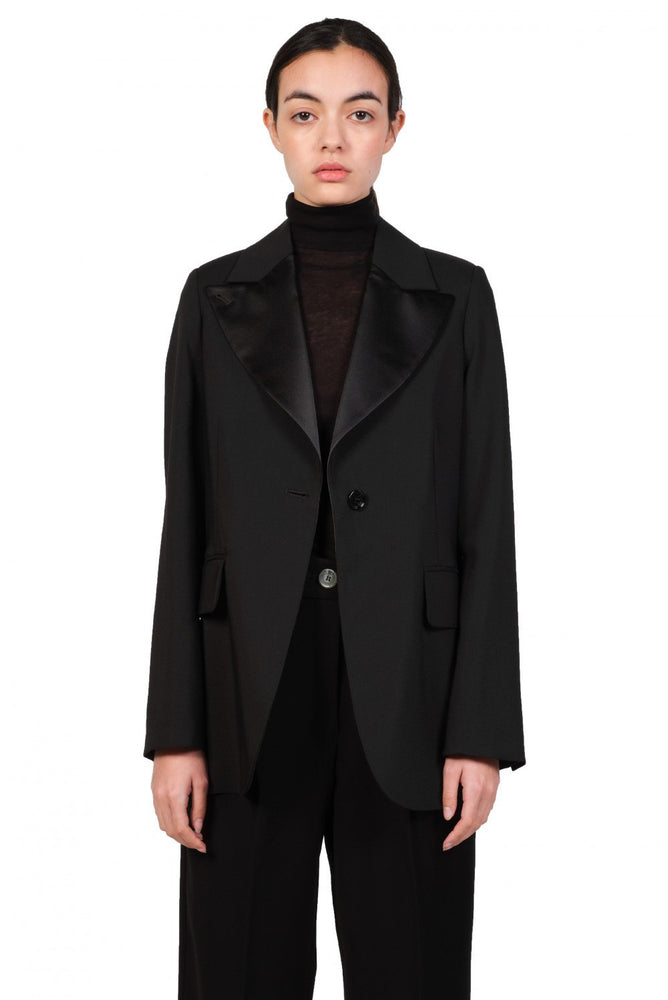 MM6 Black Satin Lapel Blazer