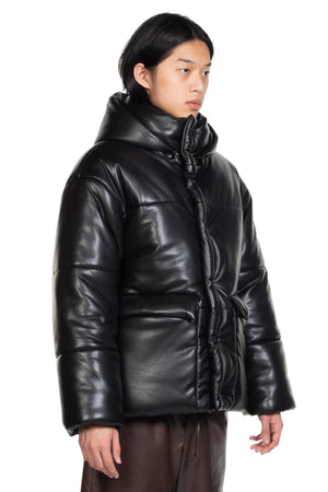 Nanushka Black Vegan Leather Puffer Jacket