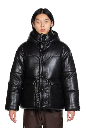 Nanushka Black Vegan Leather Puffer Jacket