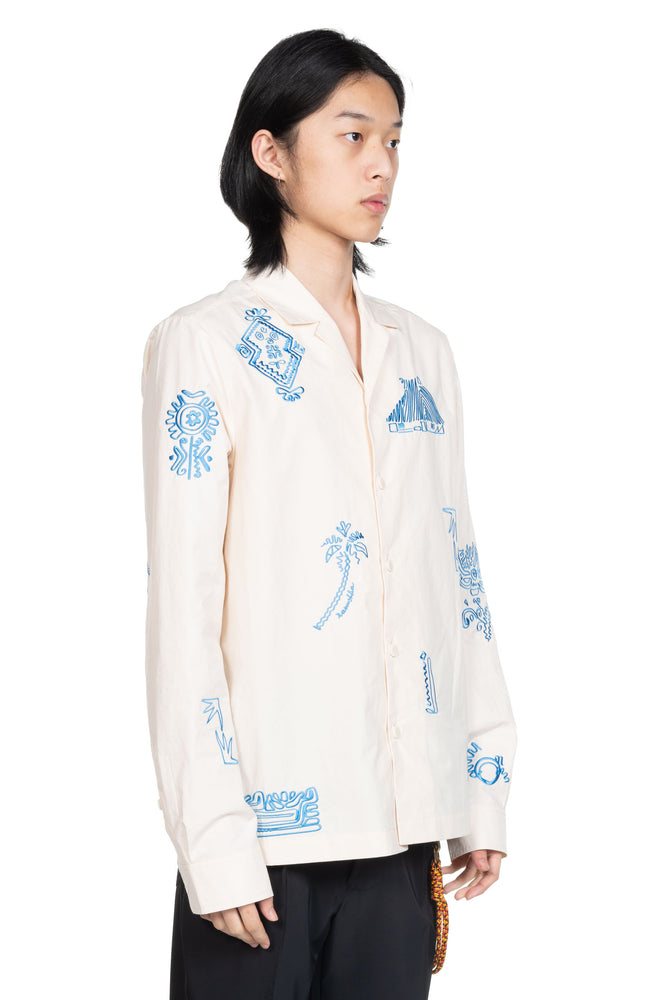 Nanushka Duco Long Sleeve Embroidered Shirt Creme
