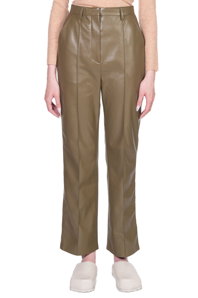 Nanushka Lucee Vegan Leather Straight-Leg Trousers Olive