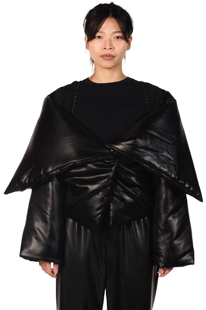 Nanushka Slip Satin Puffer Jacket Black