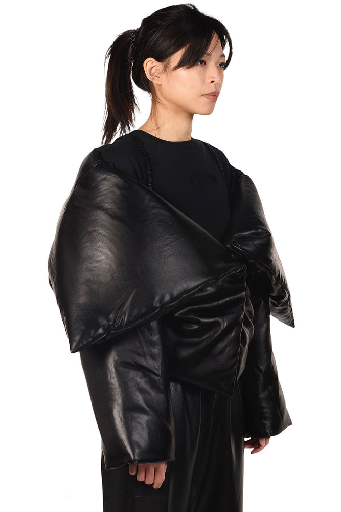 Nanushka Slip Satin Puffer Jacket Black