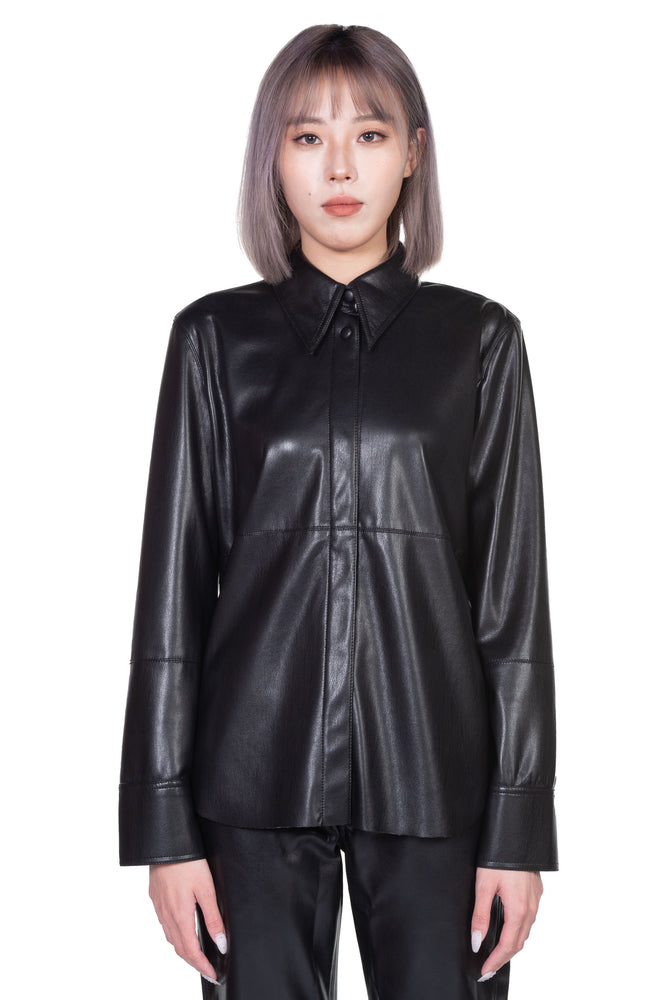 Nanushka Naum Vegan Leather Shirt Black