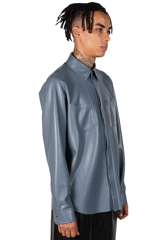 Nanushka Vintage Blue Vegan Leather Declan Shirt