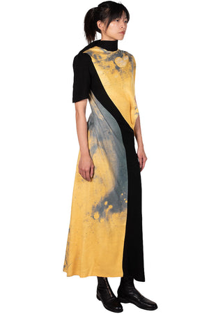 Oude Waag Yellow Printed Asymmetric Draped Dress