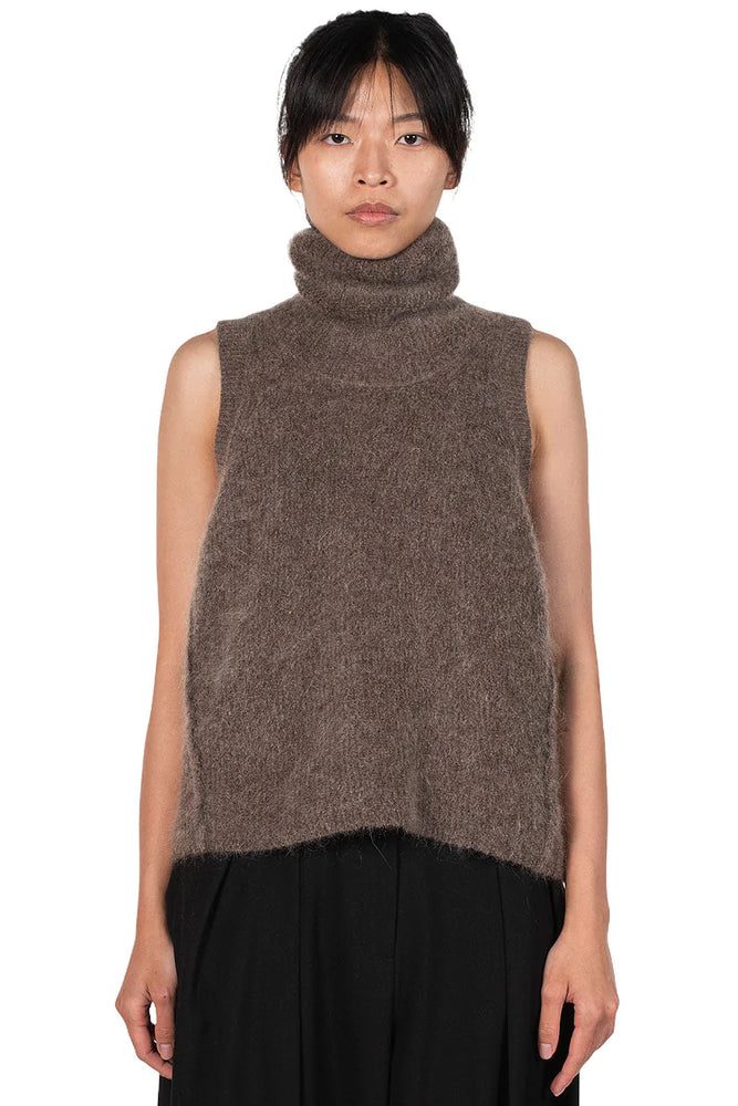 Isabel Benenato Taupe High Neck Mohair Knit Vest
