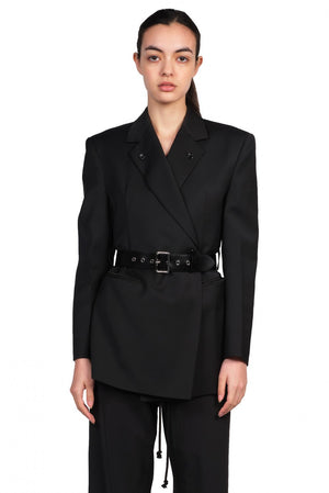 We11Done Black Open Back Belted Blazer