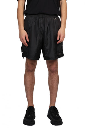 We11Done Black Metallic Logo Shorts